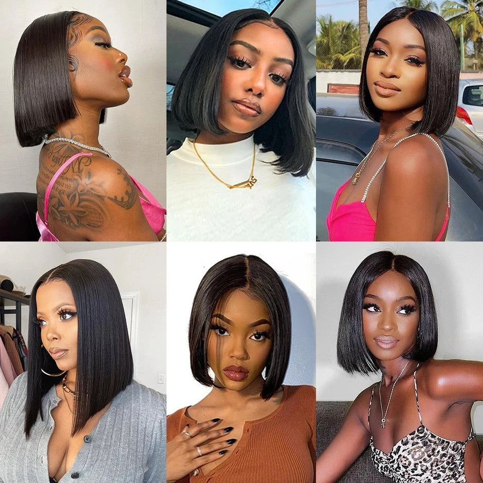 Perruques de cheveux humains droits brésiliens Perruque Bob courte Perruques de fermeture de dentelle transparente l