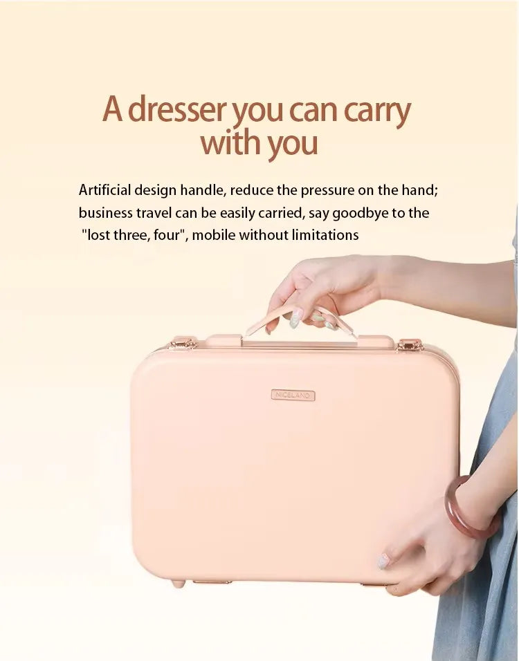 Large Capacity LED Lighted Makeup Case With Mirror Portable Detachable Cosmetic Storage Box Travel Makeup Box Cosmetic Bag