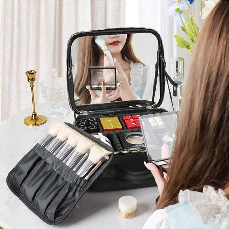 Smart 3 couleur LED train de voyage étui cosmétique lumière et miroir sac de maquillage esthéticien féminin soins de la peau étui de maquillage pour femmes