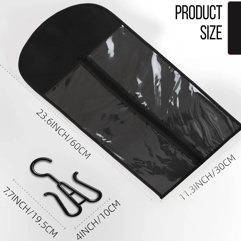 3pcs Premium Wig Storage Bags with Sturdy Metal Hangers - Black Transparent Design for Multiple Wigs & Hair Extensions