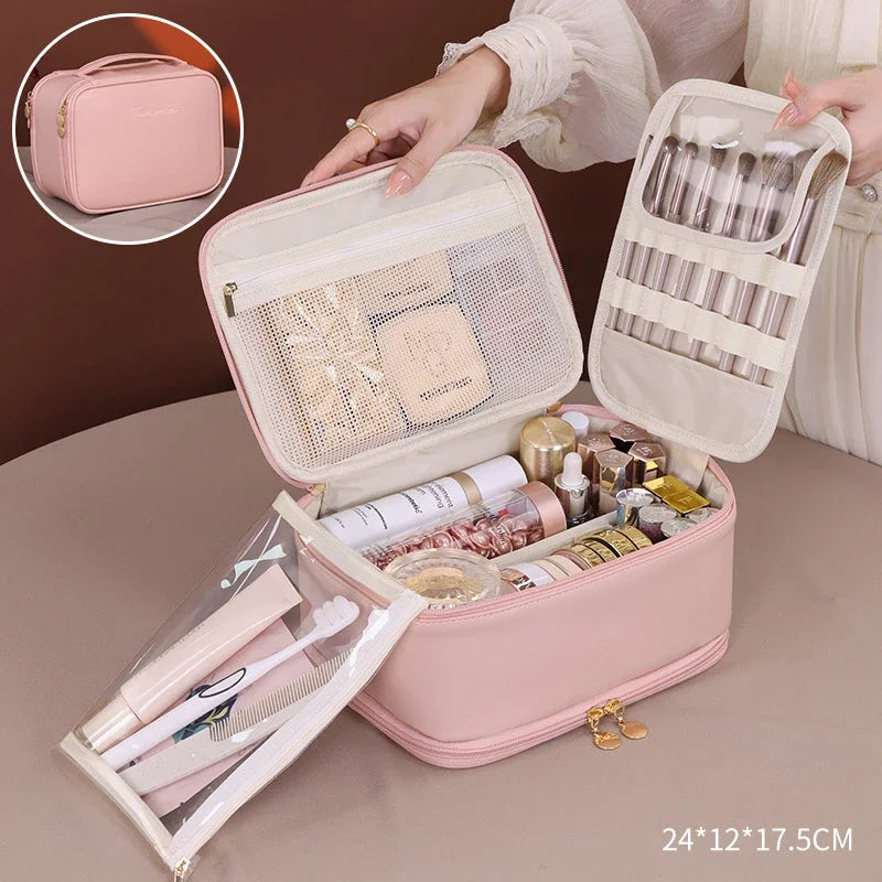 Sac cosmétique de luxe double couche sac de rangement de bijoux de cloison portable grande capacité organisateur de cosmétiques essentiels de voyage