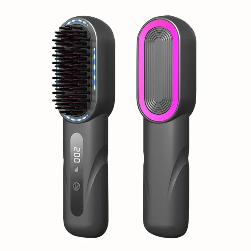 Peigne à cheveux à boucle droite sans fil chauffante Lisseur à cheveux à ions négatifs Brosses de soins capillaires électriques anti-échaudage rechargeables