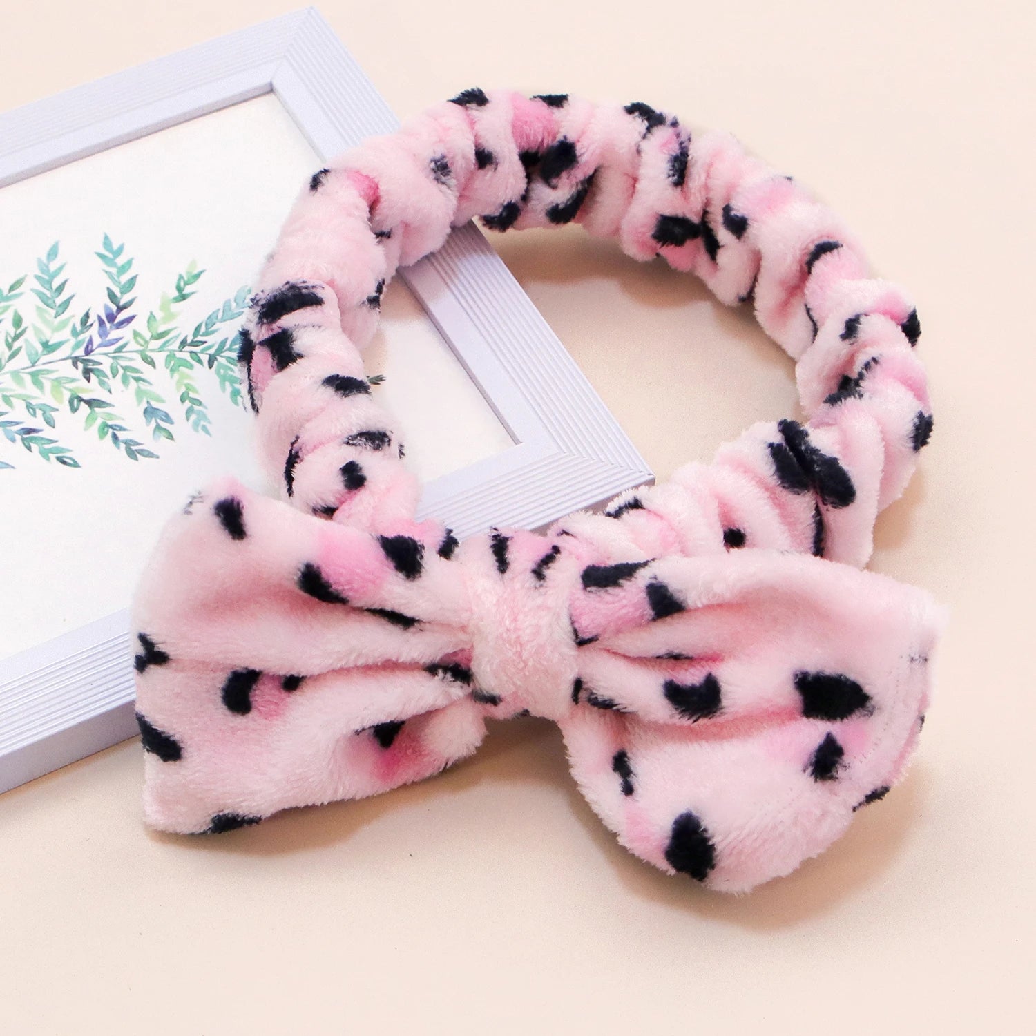 Leopard Spa Headband Coral Fleece Makeup Headband Soft Face Wash Headbands Facial Head Wraps Cute Bow Head Bands for Women Girls