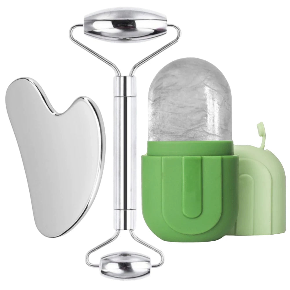 1/3PCS Face Ice Roller Stainless Steel Gua Sha Board Face Massage Roller Facial Massager Face Lifting Beauty Skin Care Tools