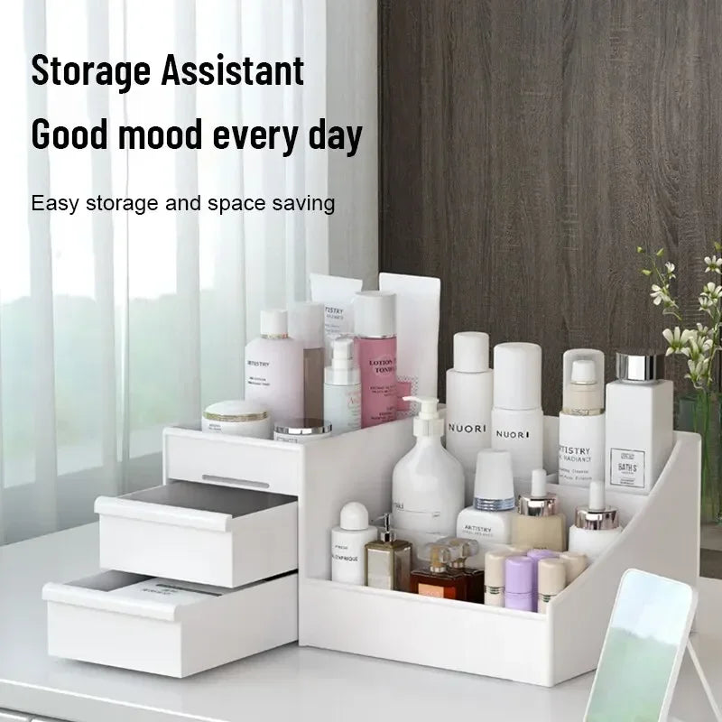White Drawer Makeup Storage Box Dormitory Finishing Plastic Shelf Cosmetics Skin Care Dressing Table Desktop Makeup Organizer