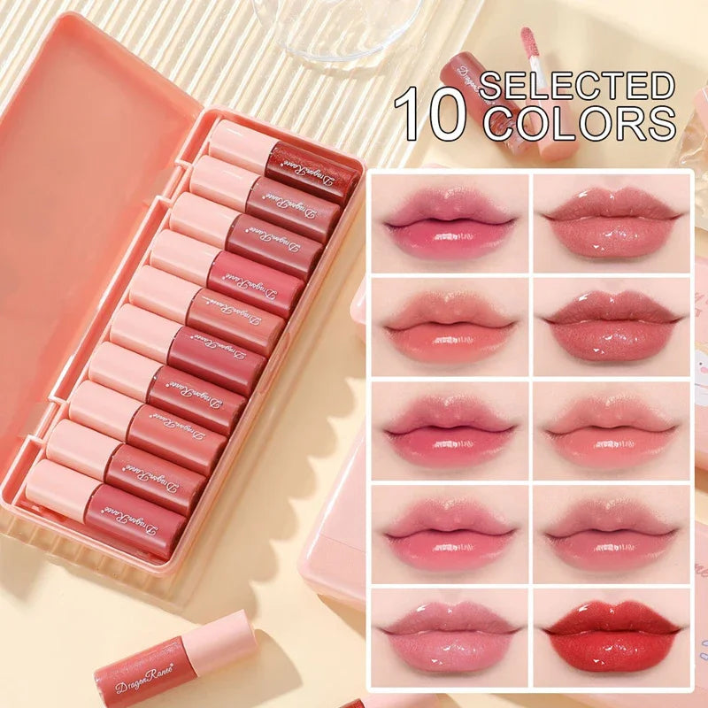 Ensemble de brillant à lèvres liquide de 10 couleurs Ensemble de rouge à lèvres imperméable antiadhésif de 24 heures Ensemble de rouges à lèvres de miroir de longue durée Gloss à lèvres Soins de maquillage cosmétique