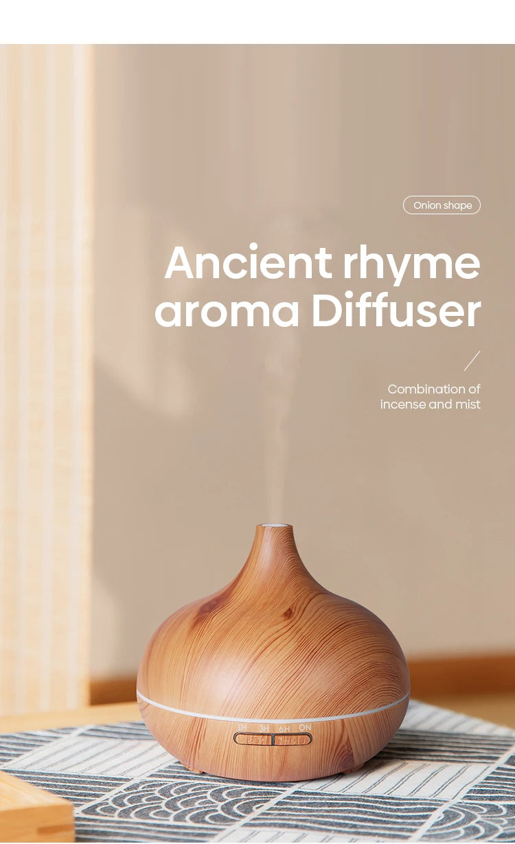 Diffuseur d’huile essentielle d’aromathérapie de 500 ml de haute qualité Humidificateur d’air à ultrasons à télécommande de grain de bois avec 7 couleurs de lumière