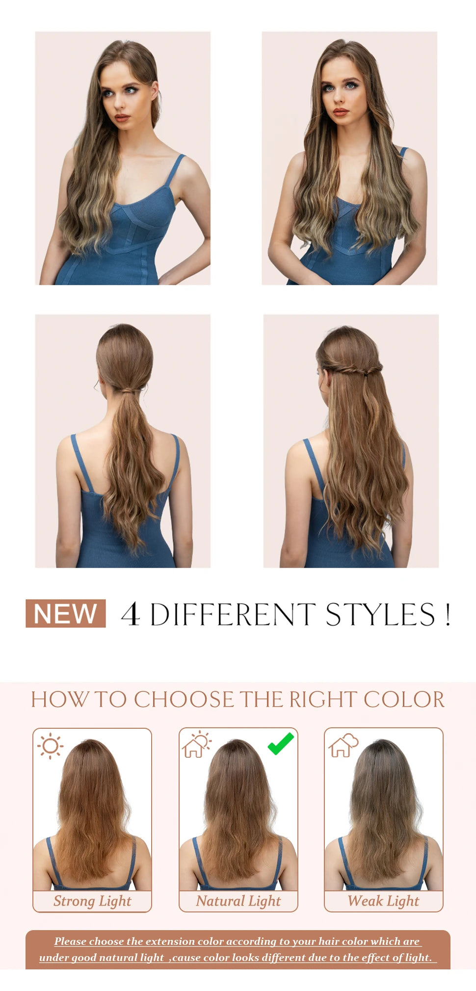 4pcs/set Synthétique Long Wave Clip In Hair Extensions 22 » Thick Hairpiece For Women Brown Blonde Black Natural Fake Hair