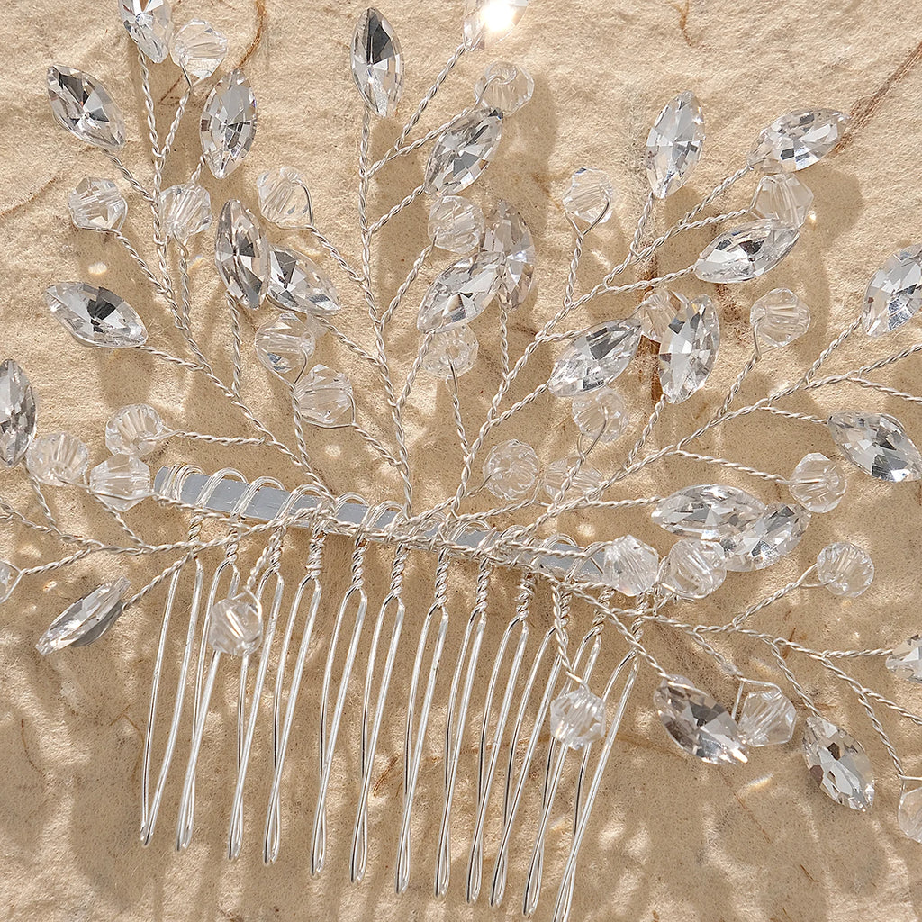 New Silver Alloy Hair Comb Handmade Pearls Rhinestones Fashion Metal Headpiece Elegant Hair Jewellery Accessory For Women