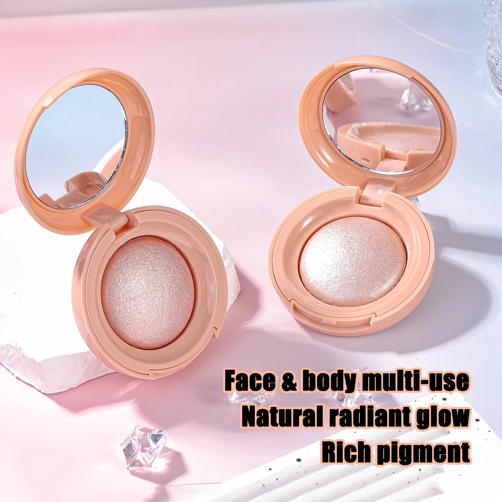 Face Highlighter Palette, High Glossy Face Illuminator Palette, Natural Glow Finish, Pearl Shimmer Smooth Baked Powder