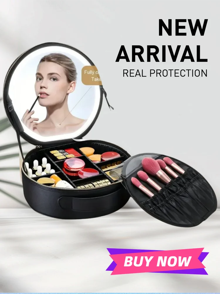 Sac à cosmétiques de voyage avec miroir de maquillage LED réglable et séparateurs