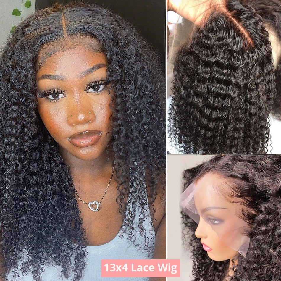 Brazilian Deep Water Wave Curly Bob 100% Human Hair Wigs Natural Black Deep Wave HD Lace Front 13x4 13x6 Transparent Lace Wigs