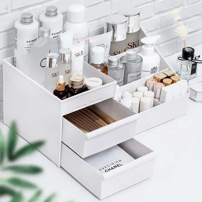 White Drawer Makeup Storage Box Dormitory Finishing Plastic Shelf Cosmetics Skin Care Dressing Table Desktop Makeup Organizer