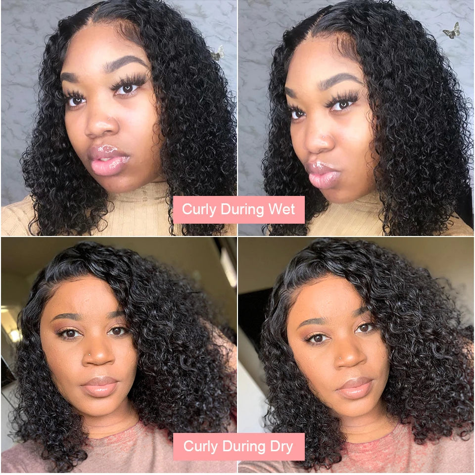 Brazilian Deep Water Wave Curly Bob 100% Human Hair Wigs Natural Black Deep Wave HD Lace Front 13x4 13x6 Transparent Lace Wigs