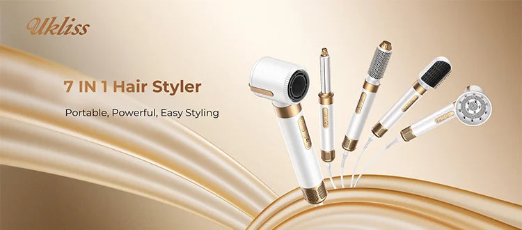 Brosse de sèche-cheveux 7 en 1 sans brosse Sèche-cheveux à grande vitesse avec diffuseur Sèche-cheveux ionique Peigne de coiffage à air chaud Bigoudis automatique
