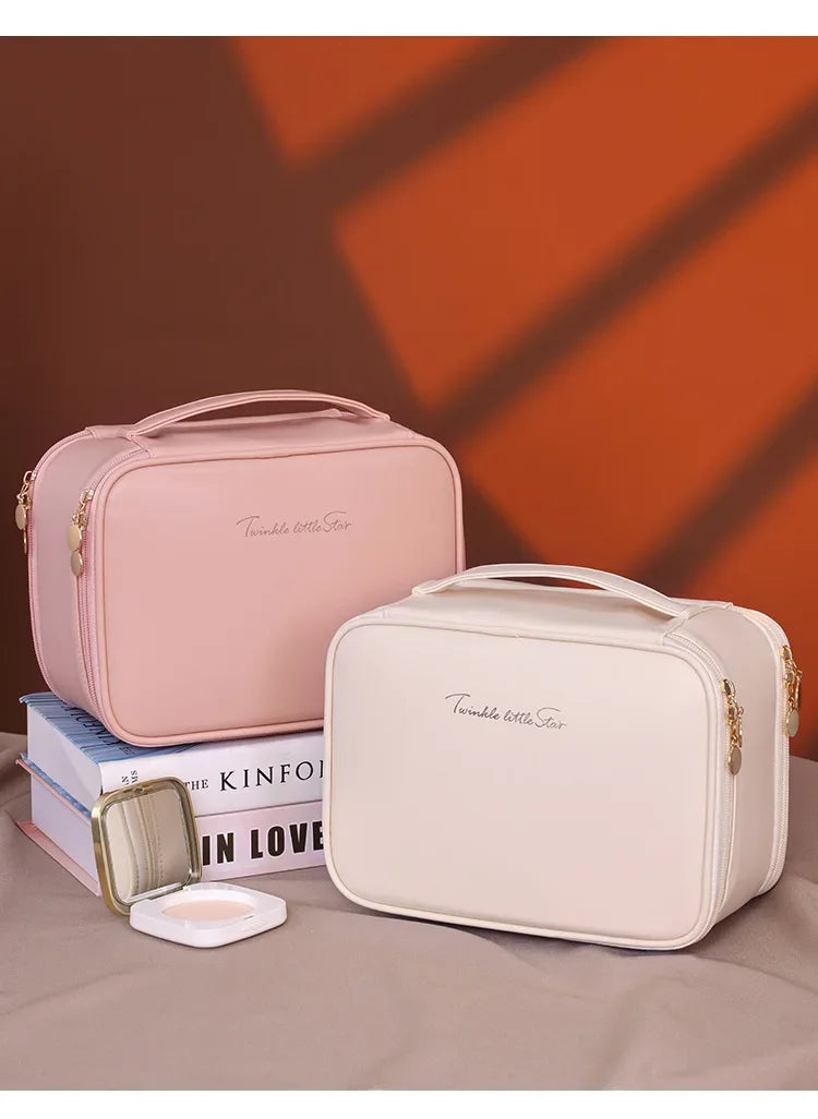 Sac cosmétique de luxe double couche sac de rangement de bijoux de cloison portable grande capacité organisateur de cosmétiques essentiels de voyage