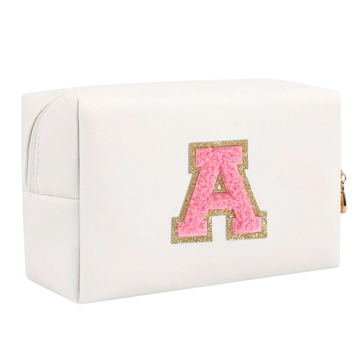 Initial letter patch makeup bag, Preppy portable zipper bag, PU leather waterproof travel wash bag,letter women's handbag-ll-LJX