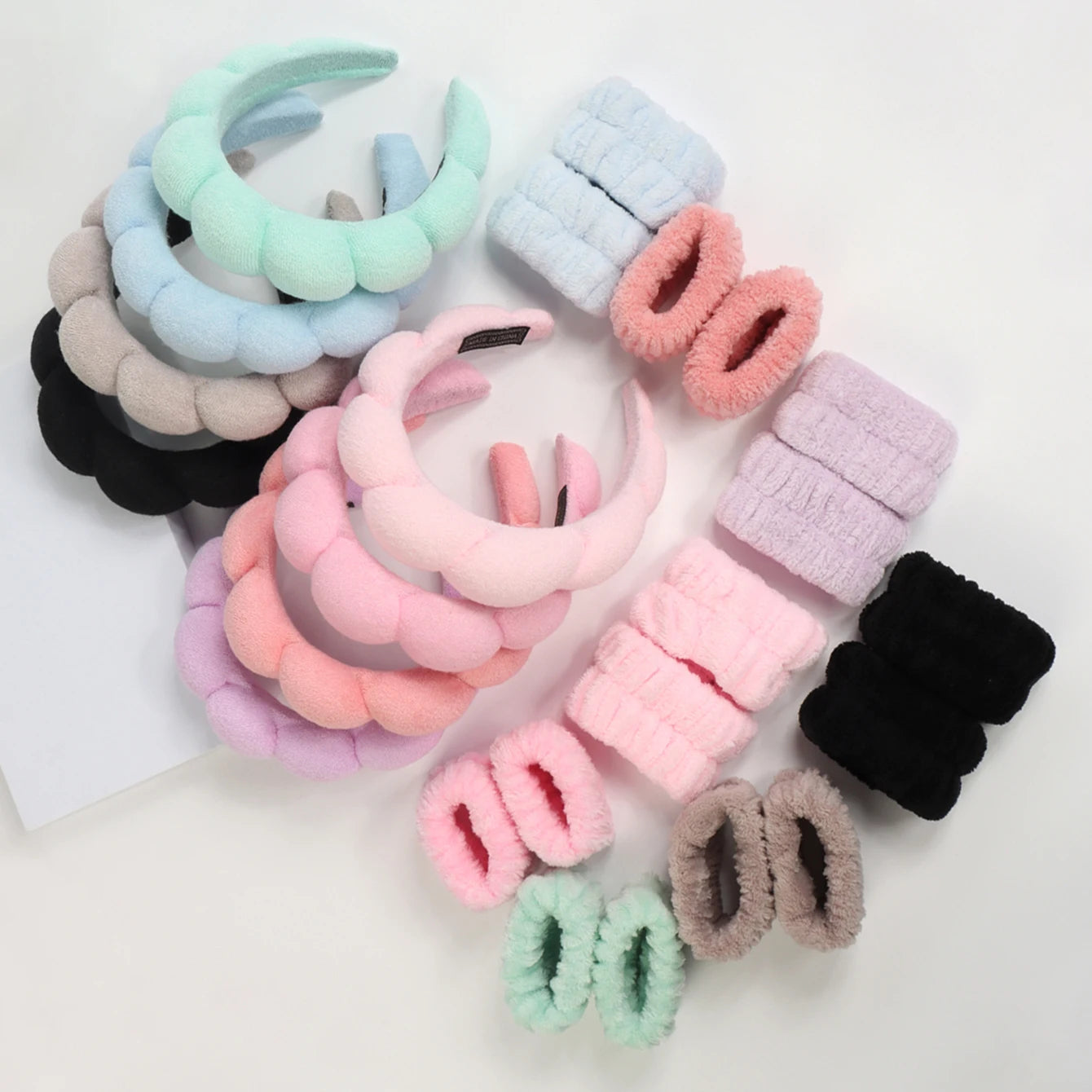 3Pcs Fashion Microfiber Washing Wristbands Scrunchies Puffy Headband Spa Bubble Headband for Washing Face Makeup Shower Skincare