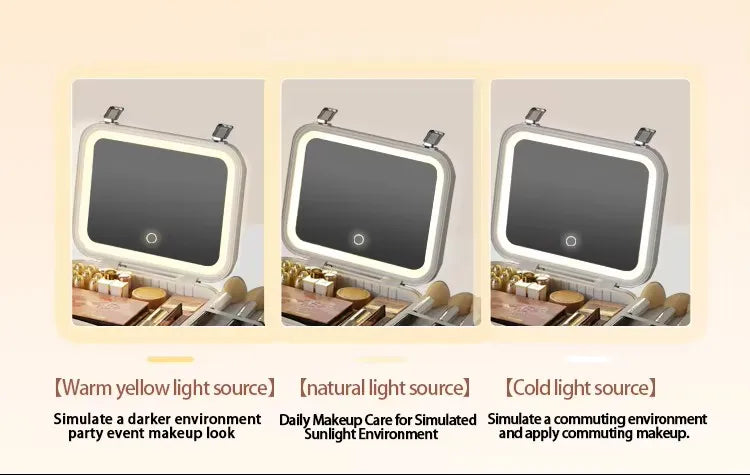 Large Capacity LED Lighted Makeup Case With Mirror Portable Detachable Cosmetic Storage Box Travel Makeup Box Cosmetic Bag