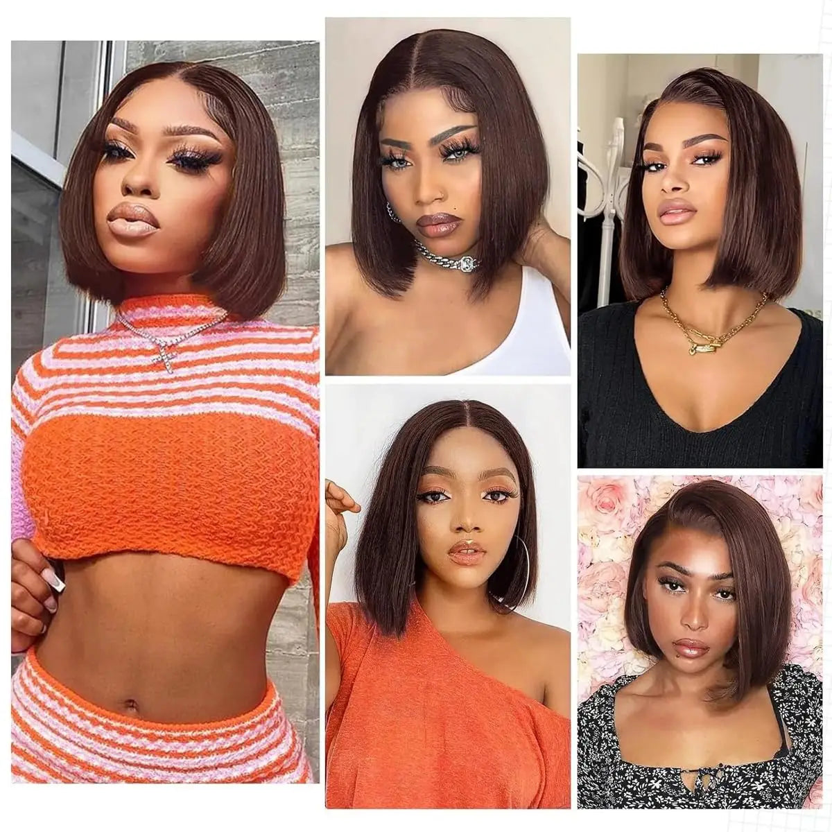 Short Bob Wigs Human Hair Straight Chocolate Brown Colored 13x4 HD Transparent Lace Front Wig For Women Brazilian Remy Hair 200%
