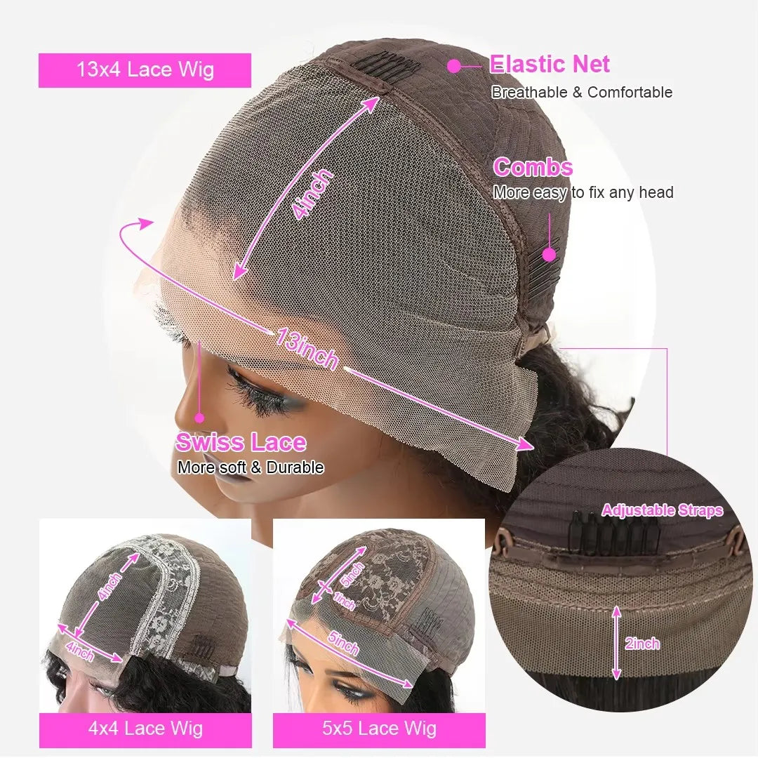 Perruques de cheveux humains droits brésiliens Perruque Bob courte Perruques de fermeture de dentelle transparente l