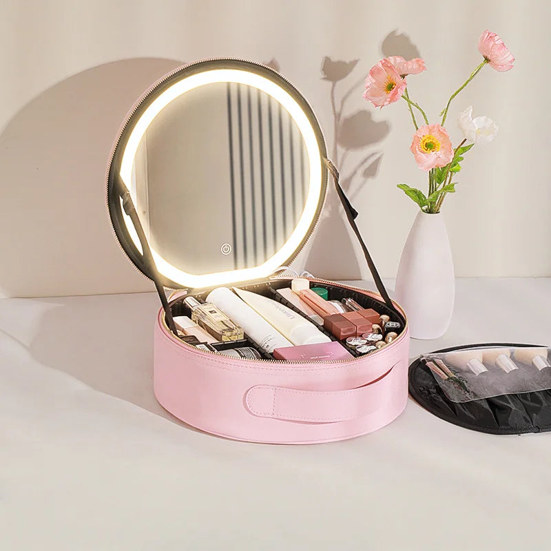 Sac à cosmétiques de voyage avec miroir de maquillage LED réglable et séparateurs