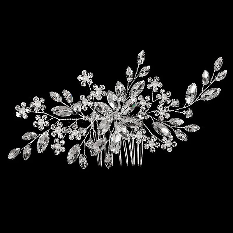New Silver Alloy Hair Comb Handmade Pearls Rhinestones Fashion Metal Headpiece Elegant Hair Jewellery Accessory For Women