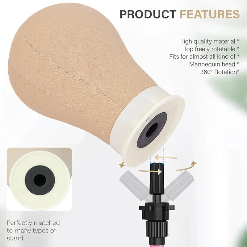 1 Piece Canvas Head For Wigs Salon Styling Head With Mount Hole For Wig Making Weave Hair Braiding Stand Hat Display Stand