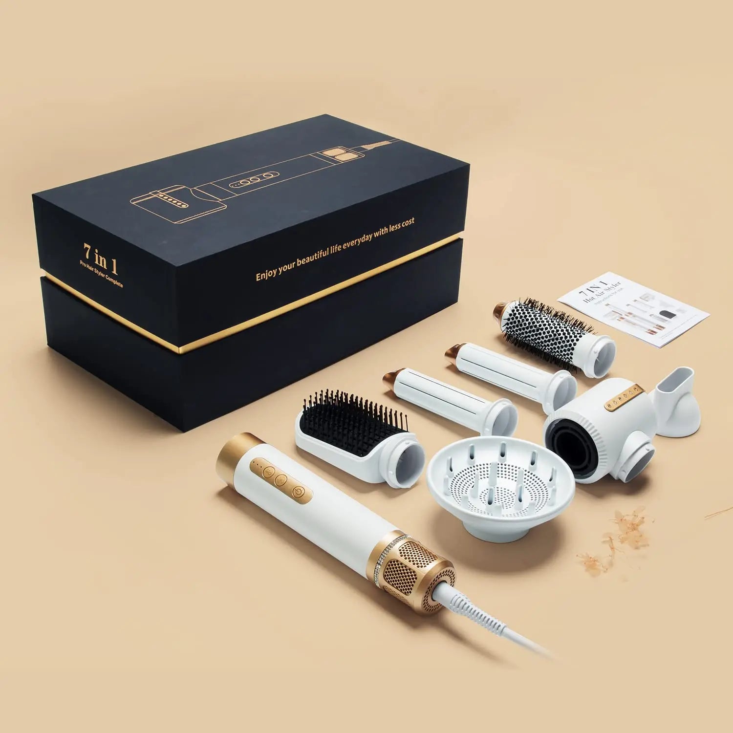 Brosse de sèche-cheveux 7 en 1 sans brosse Sèche-cheveux à grande vitesse avec diffuseur Sèche-cheveux ionique Peigne de coiffage à air chaud Bigoudis automatique