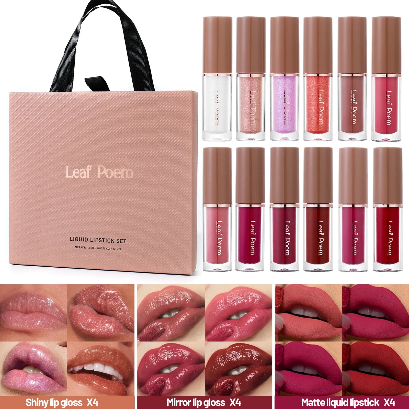 12 Non Stick Cup Liquid Lip Gloss Lipstick Set With Long - lasting Color Rendering, Easy to Apply Matte Lip Makeup Gift Box