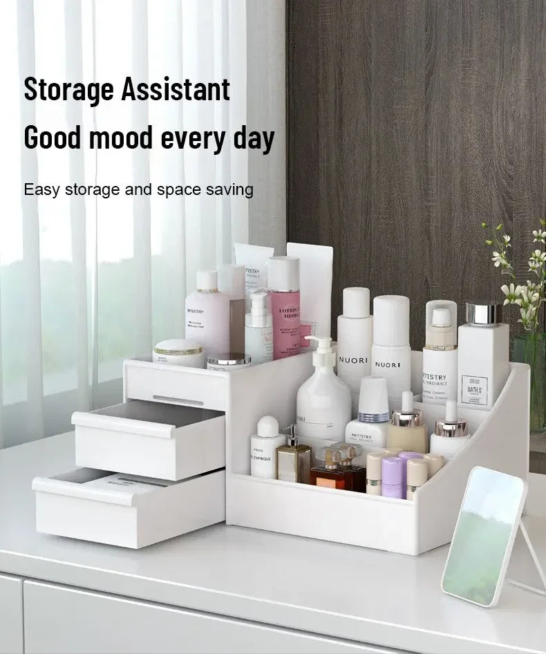 White Drawer Makeup Storage Box Dormitory Finishing Plastic Shelf Cosmetics Skin Care Dressing Table Desktop Makeup Organizer