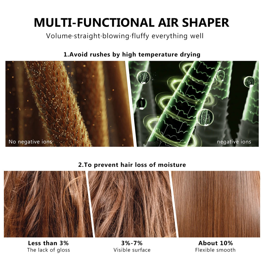 Brosse de sèche-cheveux 7 en 1 sans brosse Sèche-cheveux à grande vitesse avec diffuseur Sèche-cheveux ionique Peigne de coiffage à air chaud Bigoudis automatique