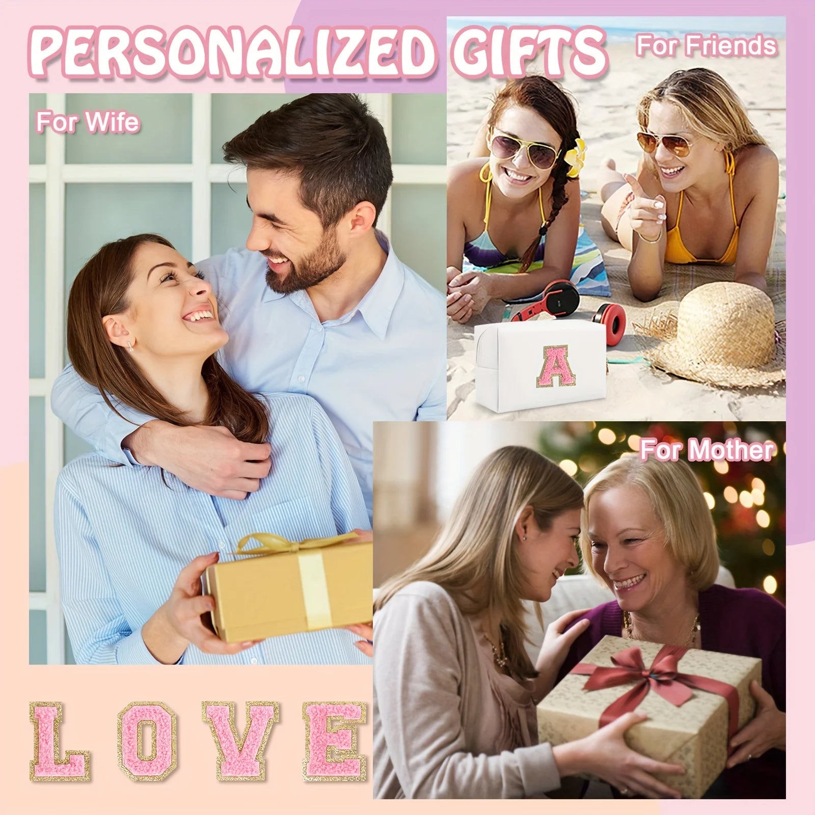 Initial letter patch makeup bag, Preppy portable zipper bag, PU leather waterproof travel wash bag,letter women's handbag-ll-LJX