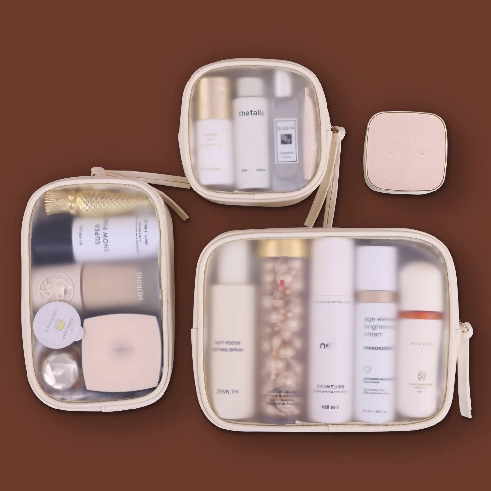 1pc sac de maquillage semi-transparent multifonctionnel, sac de rangement pour cosmétiques, trousse de toilette de voyage d’affaires, maquillage de grande capacité