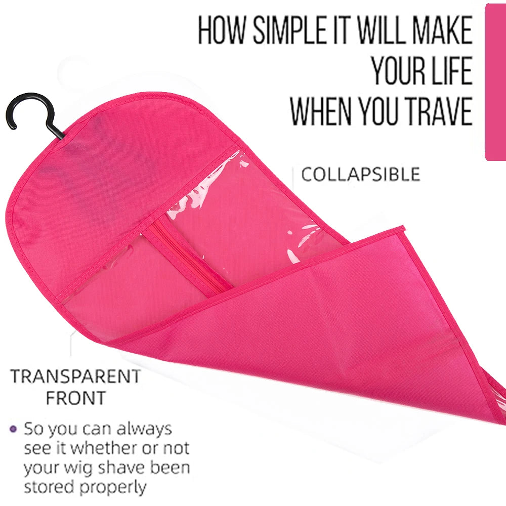 3pcs Premium Wig Storage Bags with Sturdy Metal Hangers - Black Transparent Design for Multiple Wigs & Hair Extensions