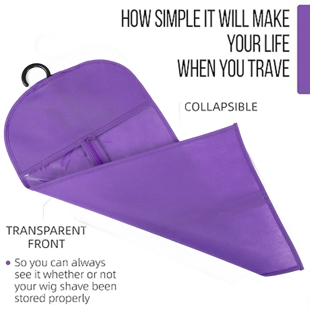 3pcs Premium Wig Storage Bags with Sturdy Metal Hangers - Black Transparent Design for Multiple Wigs & Hair Extensions