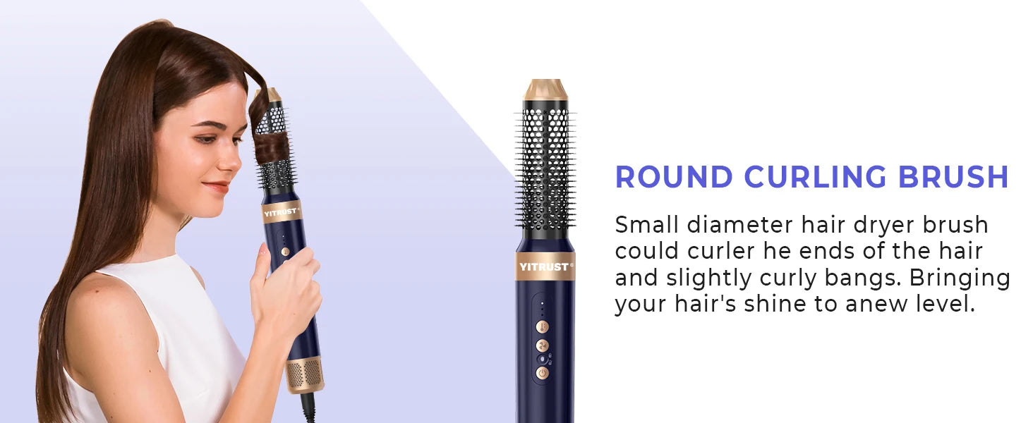 Brosse de sèche-cheveux 7 en 1 sans brosse Sèche-cheveux à grande vitesse avec diffuseur Sèche-cheveux ionique Peigne de coiffage à air chaud Bigoudis automatique