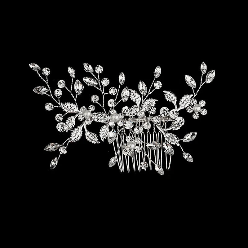 New Silver Alloy Hair Comb Handmade Pearls Rhinestones Fashion Metal Headpiece Elegant Hair Jewellery Accessory For Women