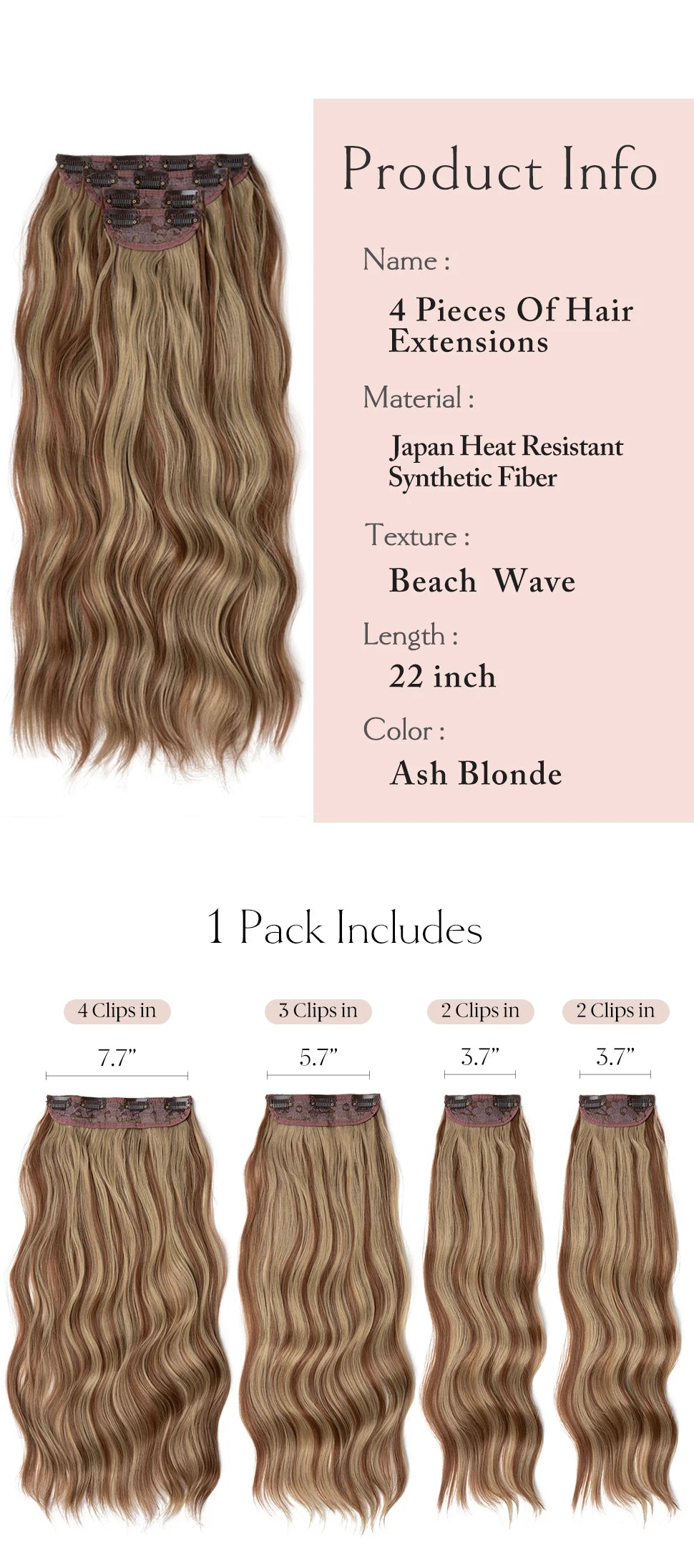 4pcs/set Synthétique Long Wave Clip In Hair Extensions 22 » Thick Hairpiece For Women Brown Blonde Black Natural Fake Hair