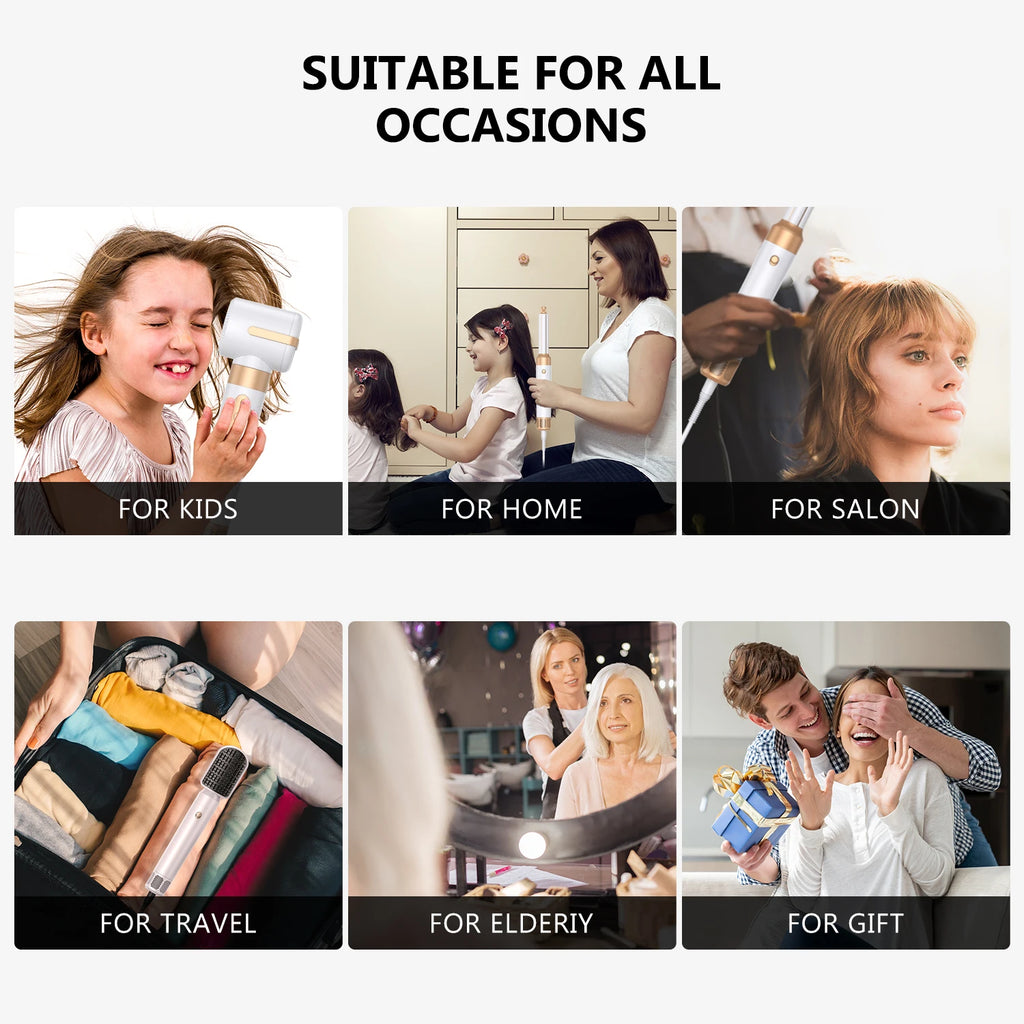 Brosse de sèche-cheveux 7 en 1 sans brosse Sèche-cheveux à grande vitesse avec diffuseur Sèche-cheveux ionique Peigne de coiffage à air chaud Bigoudis automatique