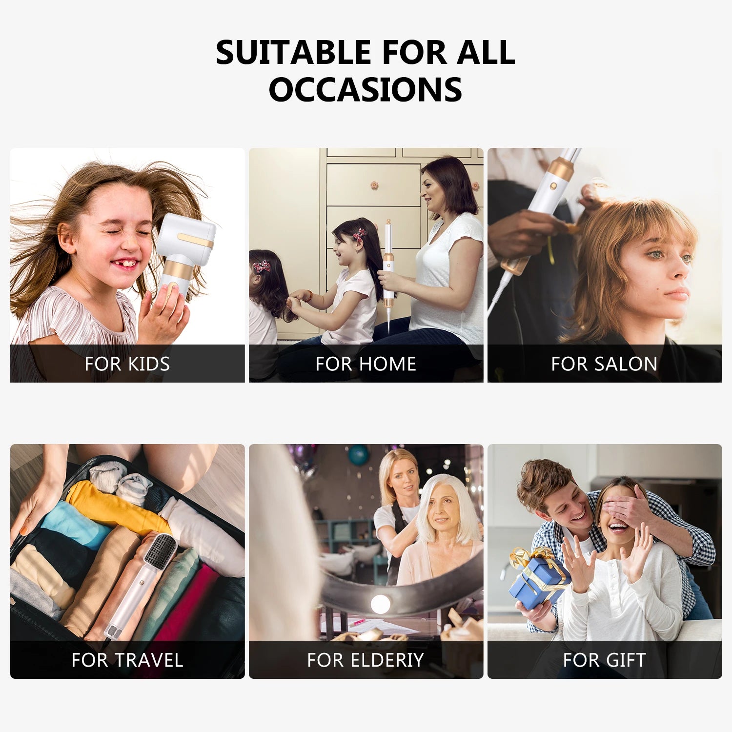 Brosse de sèche-cheveux 7 en 1 sans brosse Sèche-cheveux à grande vitesse avec diffuseur Sèche-cheveux ionique Peigne de coiffage à air chaud Bigoudis automatique