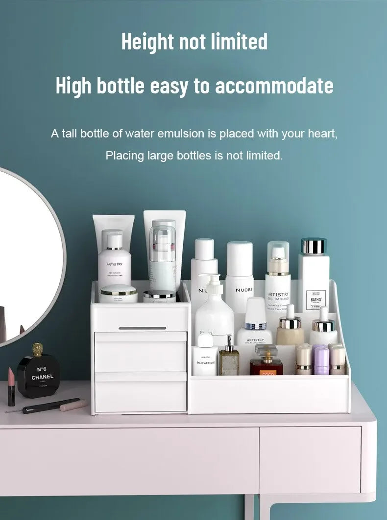 White Drawer Makeup Storage Box Dormitory Finishing Plastic Shelf Cosmetics Skin Care Dressing Table Desktop Makeup Organizer