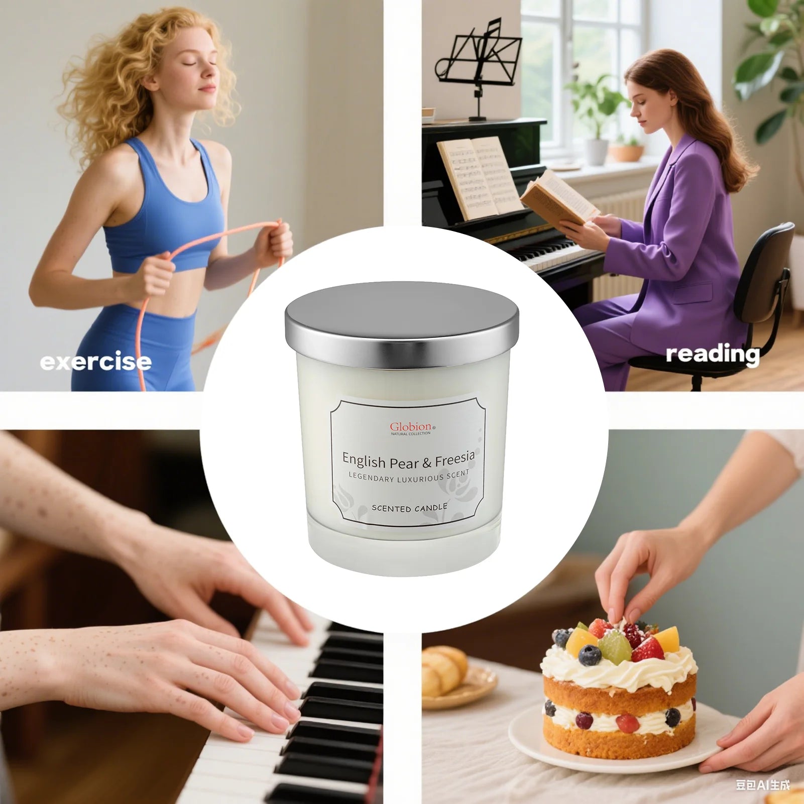 Scented Candle English Pear and Freesia Aromatherapy Candle Glass Jar + Lid 7oz for Home 45 Hours Burn Time Gift for Birthday