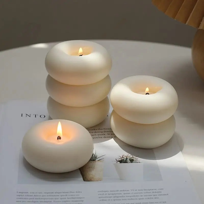 Ins Wind Donut Aromatherapy Candle Round Solid Color Candle Creative Home Decoration Candle Bedroom Smoke Free Birthday Gift