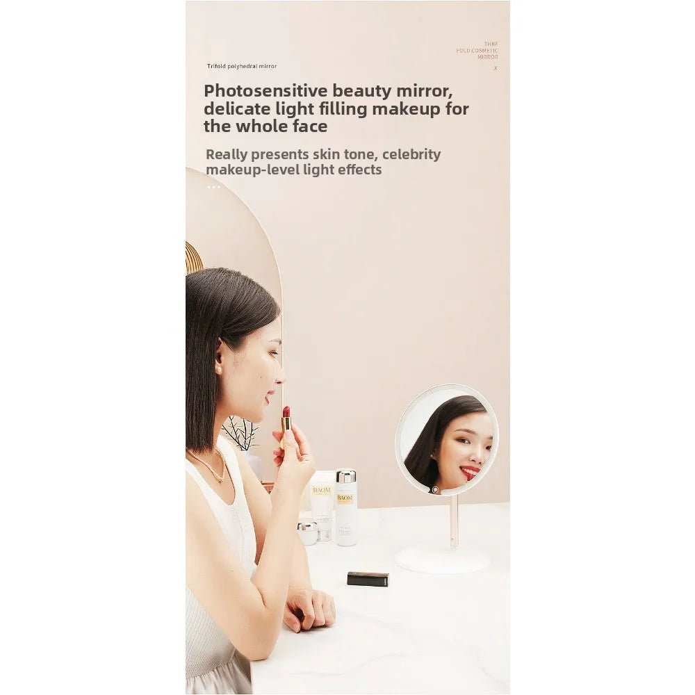 Makeup LED Touch Screen Makeup Mirror Foldable Illuminated 3 Colors Lighting Modes USB Rechargeable Cosmetic Mirror Tools Mirror