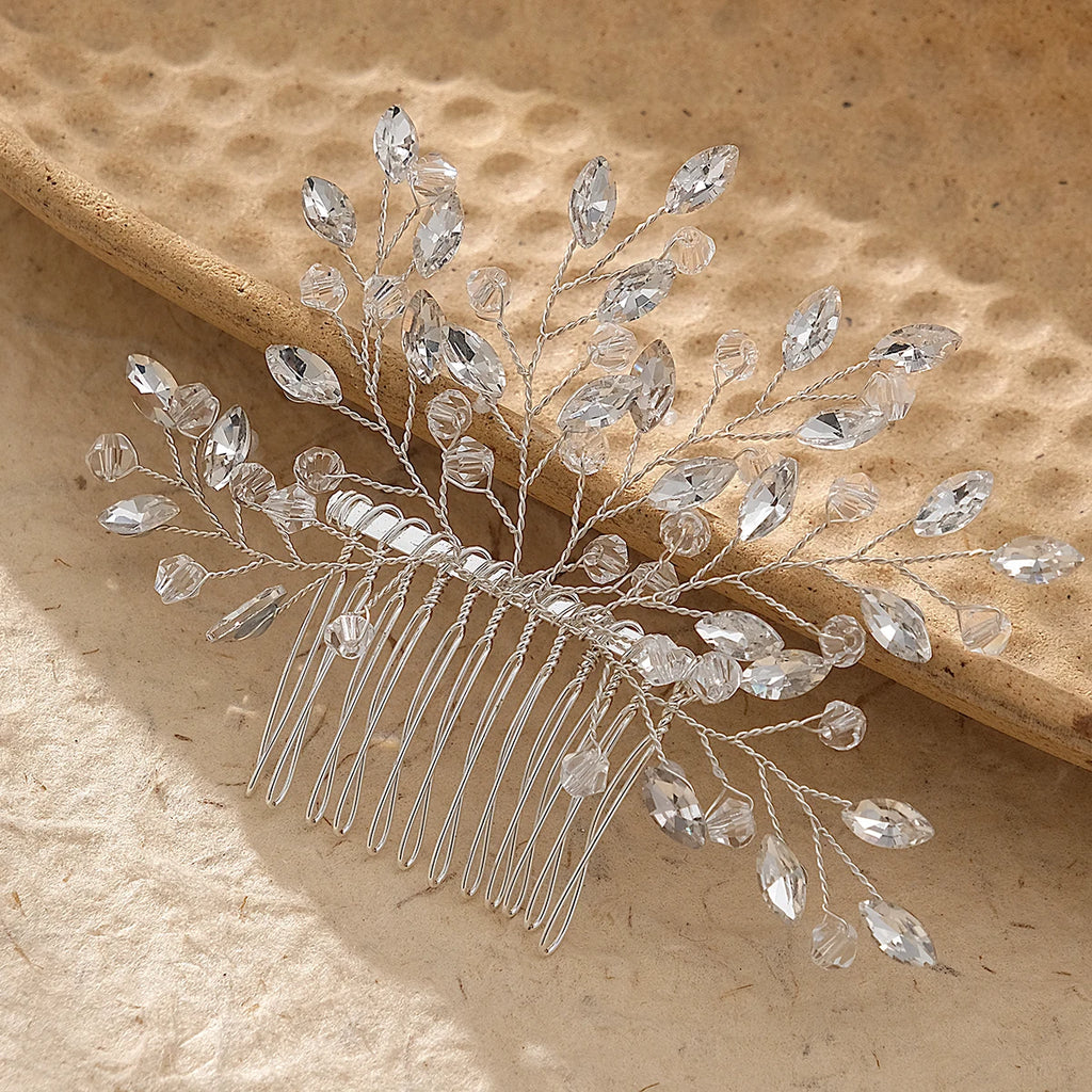 New Silver Alloy Hair Comb Handmade Pearls Rhinestones Fashion Metal Headpiece Elegant Hair Jewellery Accessory For Women