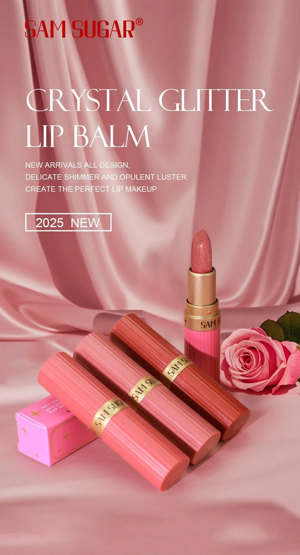 Rouge à lèvres Diamond Glitter Hydratant Rose étincelant Imperméable Brillant à lèvres Métallique Rouge à lèvres Sexy Teinte à lèvres Maquillage des lèvres