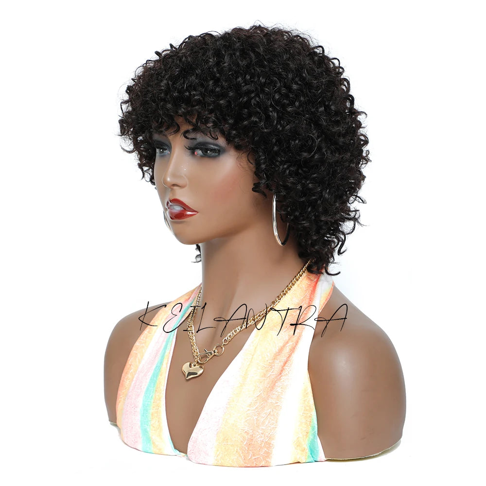 Perruques de cheveux humains Pixie Cut pour femmes noires Afro Rose Curly Funmi Glueless Perruques avec frange Court Boulissant Curly Bob Perruque avec frange