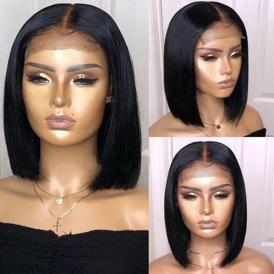 Perruques de cheveux humains droits brésiliens Perruque Bob courte Perruques de fermeture de dentelle transparente l