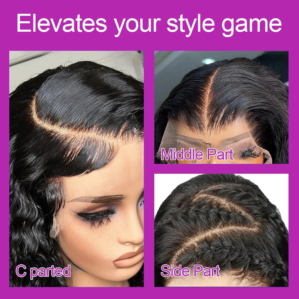 Brazilian Deep Water Wave Curly Bob 100% Human Hair Wigs Natural Black Deep Wave HD Lace Front 13x4 13x6 Transparent Lace Wigs